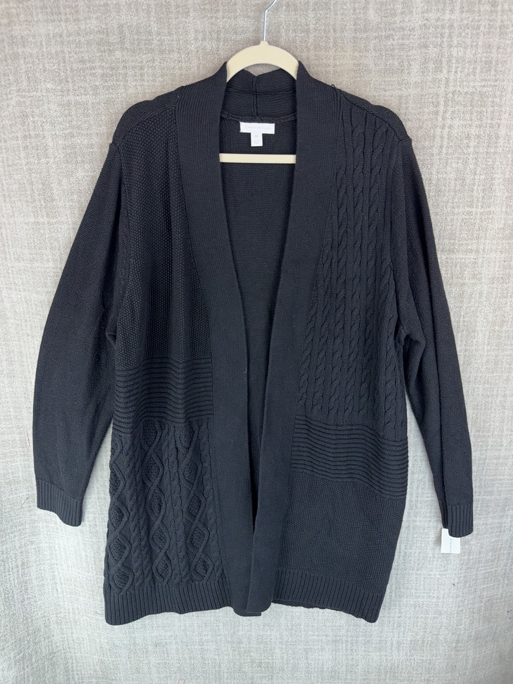 Charter Club Cardigan Womens 2XL Black Open Ribbed Collar Cable-Knit Casual